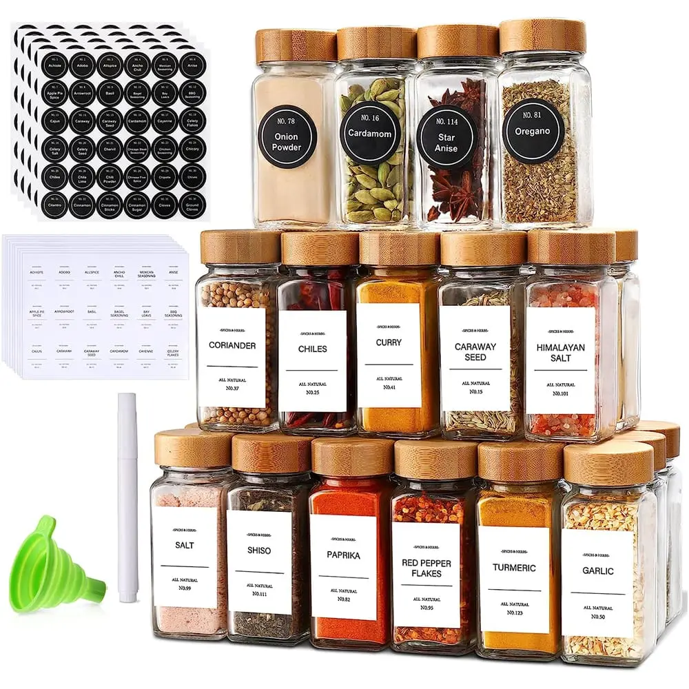 29pcs SET GLASS STORAGE SPICE  JARS WITH BAMBOO LID, photo 2