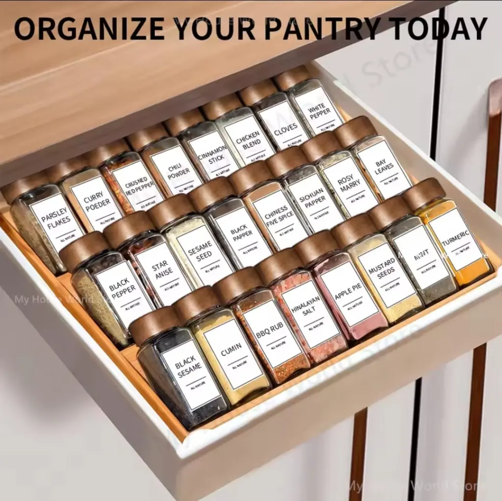 29pcs SET GLASS STORAGE SPICE  JARS WITH BAMBOO LID, photo 3