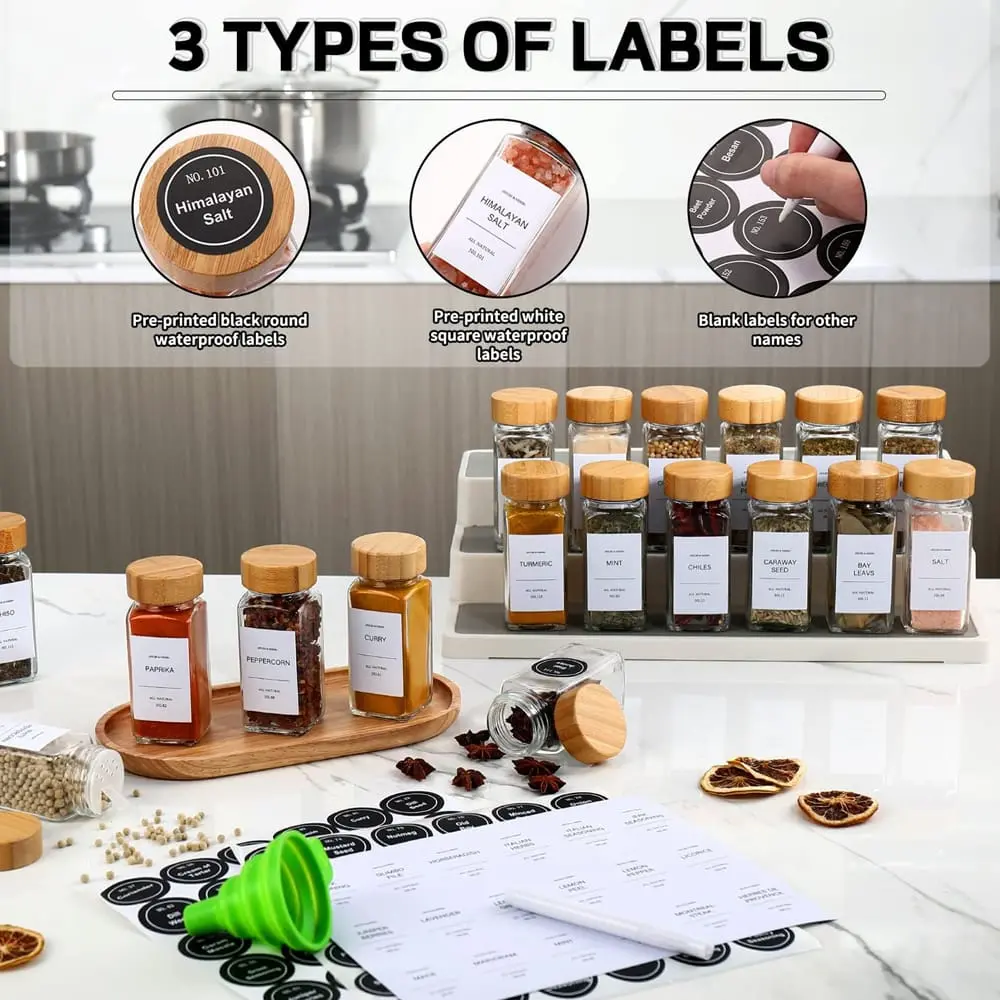 29pcs SET GLASS STORAGE SPICE  JARS WITH BAMBOO LID, photo 7
