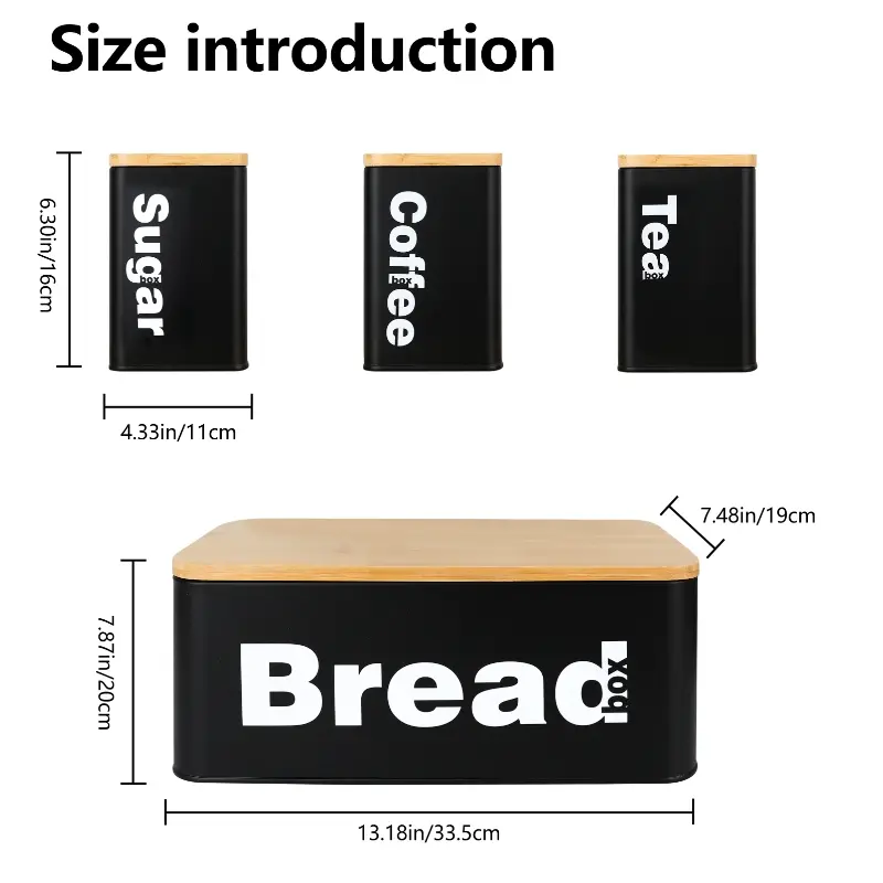 Bread Bin with Three Canister Set with Bamboo Lid, photo 3