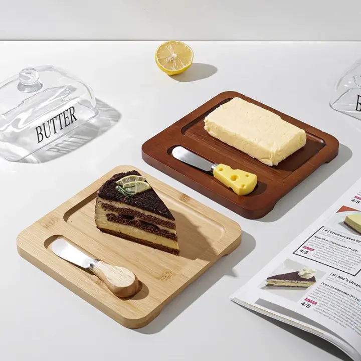 Glass butter dish with bamboo tray, photo 2