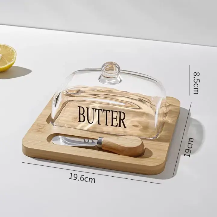 Glass butter dish with bamboo tray, photo 3