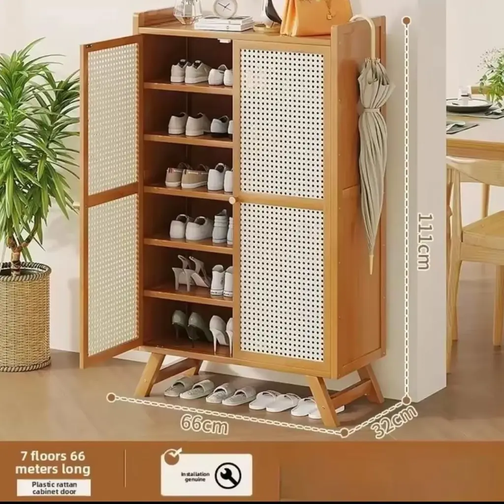 Wooden bamboo shoe rack and storage cabinet, photo 2