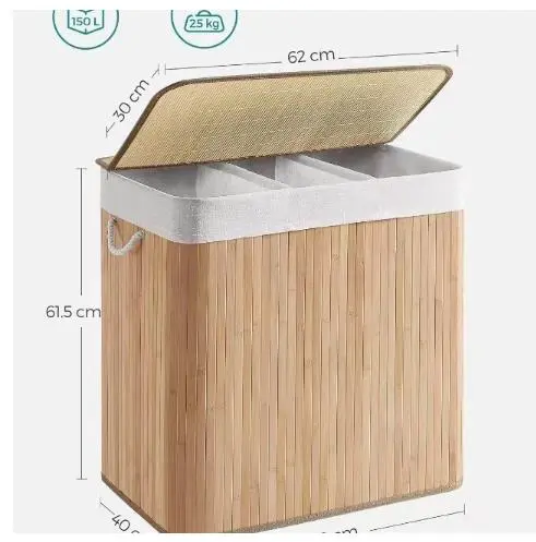 3 grid foldable bamboo laundry basket, photo 3