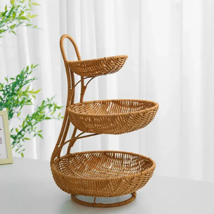 3 tier Handmade unique rattan fruit rack, photo 2