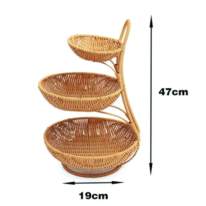3 tier Handmade unique rattan fruit rack, photo 3