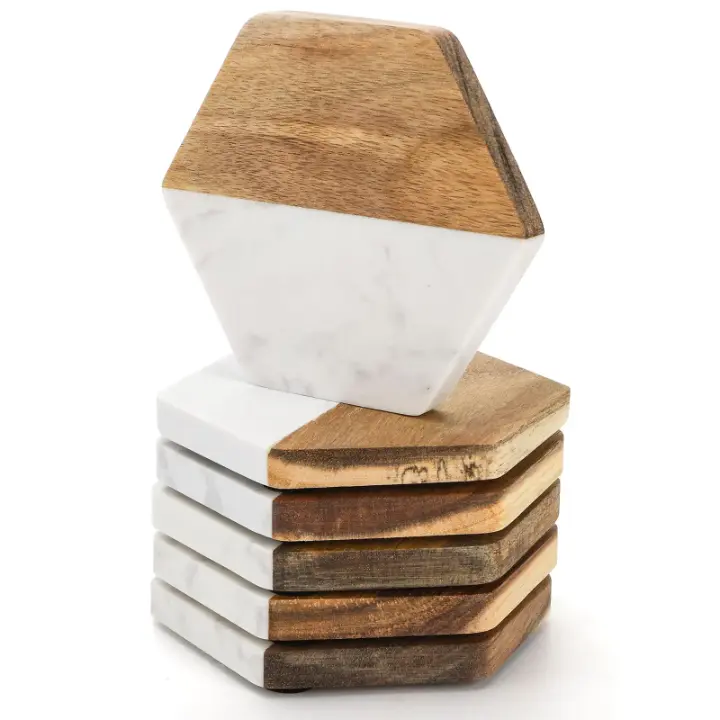 6 in 1 Hexagon white  marble  and wood, photo 2