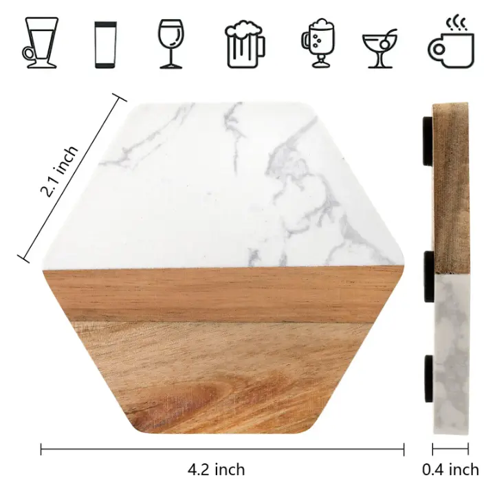 6 in 1 Hexagon white  marble  and wood, photo 3