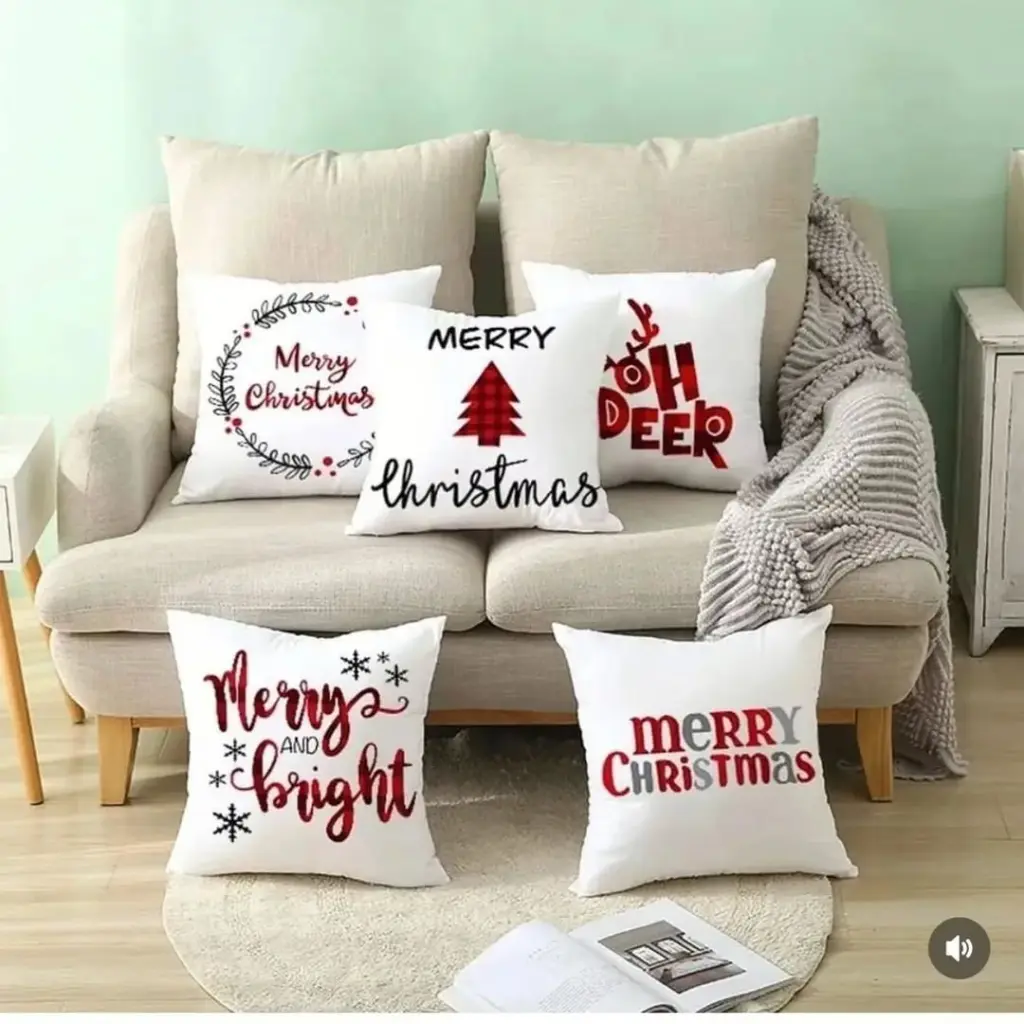 5 pc Set Christmas Themed Pillow Covers, photo 2