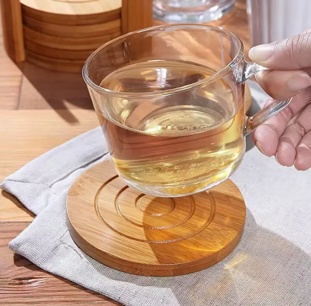 6 pcs Round Bamboo Coaster Set, photo 2