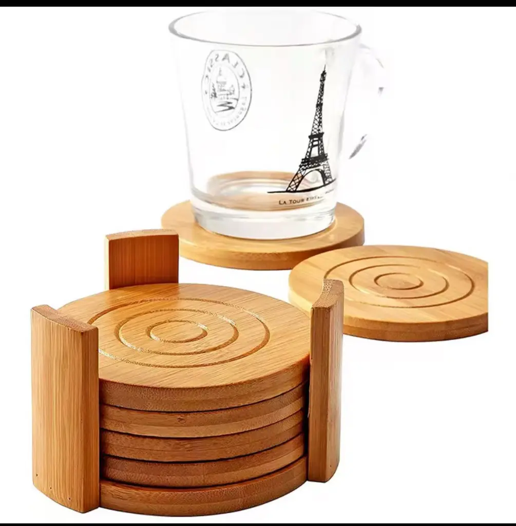6 pcs Round Bamboo Coaster Set, photo 4