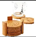 6 pcs Round Bamboo Coaster Set, photo 4