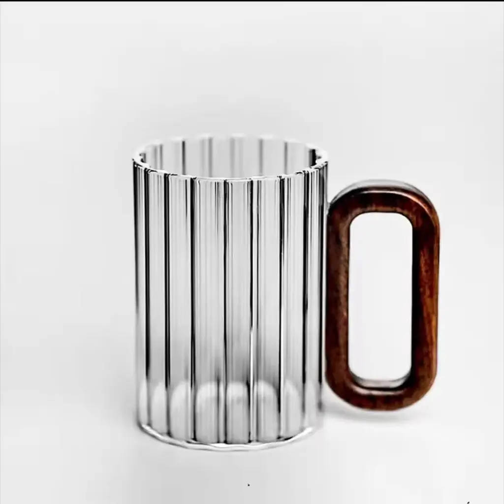 Stylish Heat resistant borosilicate ribbed glass  mug, photo 2