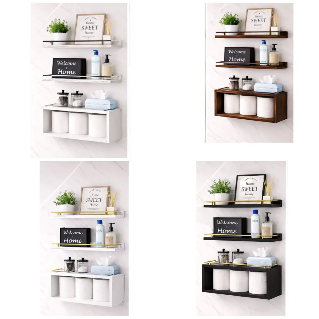 Solid pine wood bathroom floating shelves, photo 2