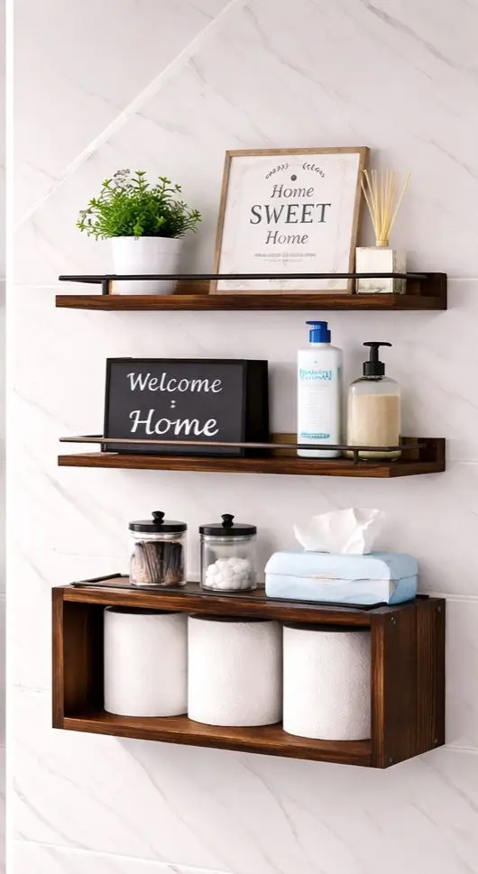 Solid pine wood bathroom floating shelves, photo 3