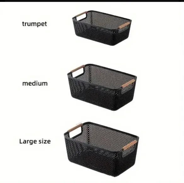 Extra-Large Mesh Plastic Storage Baskets with bamboo Handles, photo 4