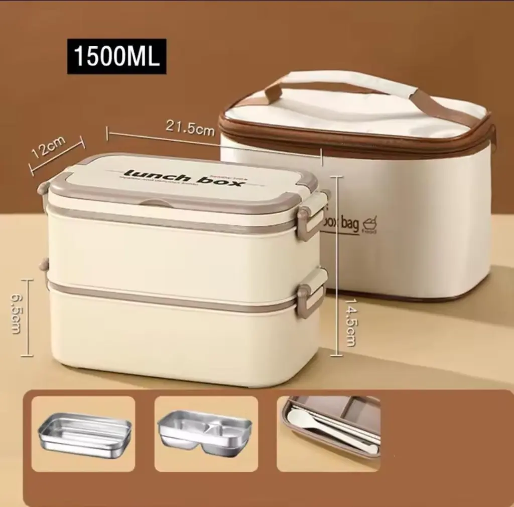 Double Layered Lunch Box with Matching Lunch Bag, photo 2