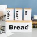 Bread Bin with Three Canister Set with Bamboo Lid 