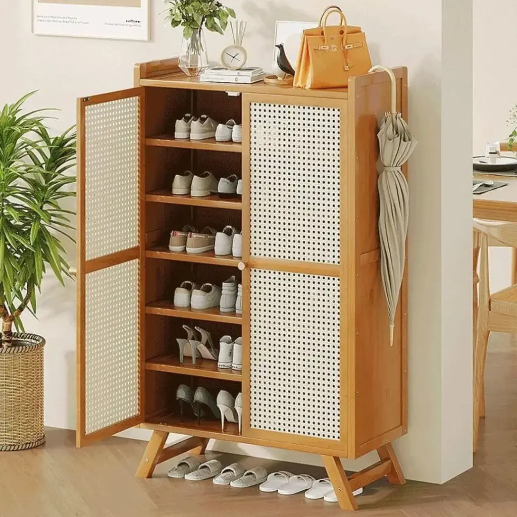 Wooden bamboo shoe rack and storage cabinet