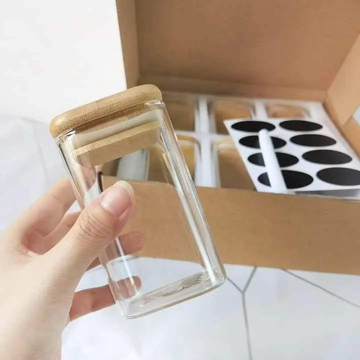 Square Glass Jars, Pack of 6
