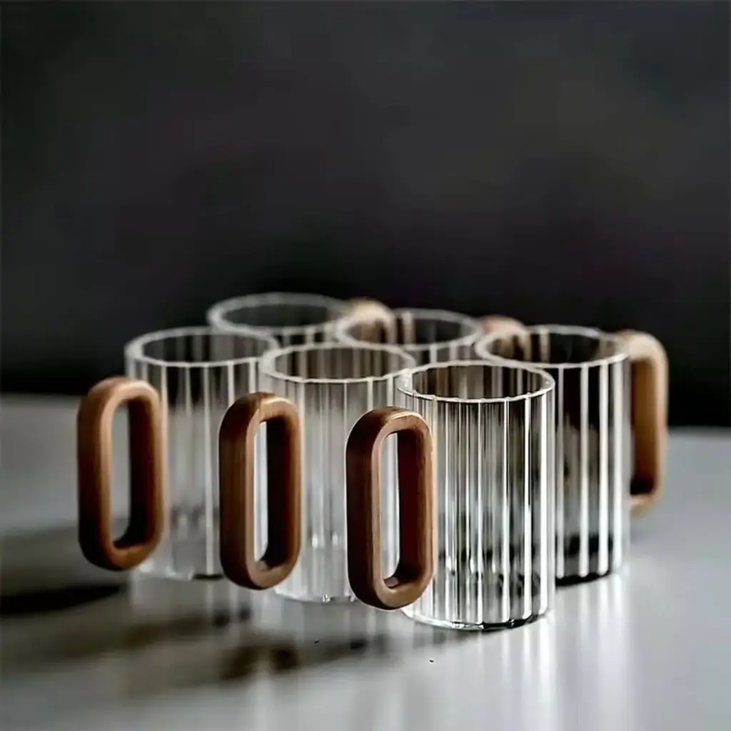 Ribbed Glass Mug, Heat-Resistant Borosilicate