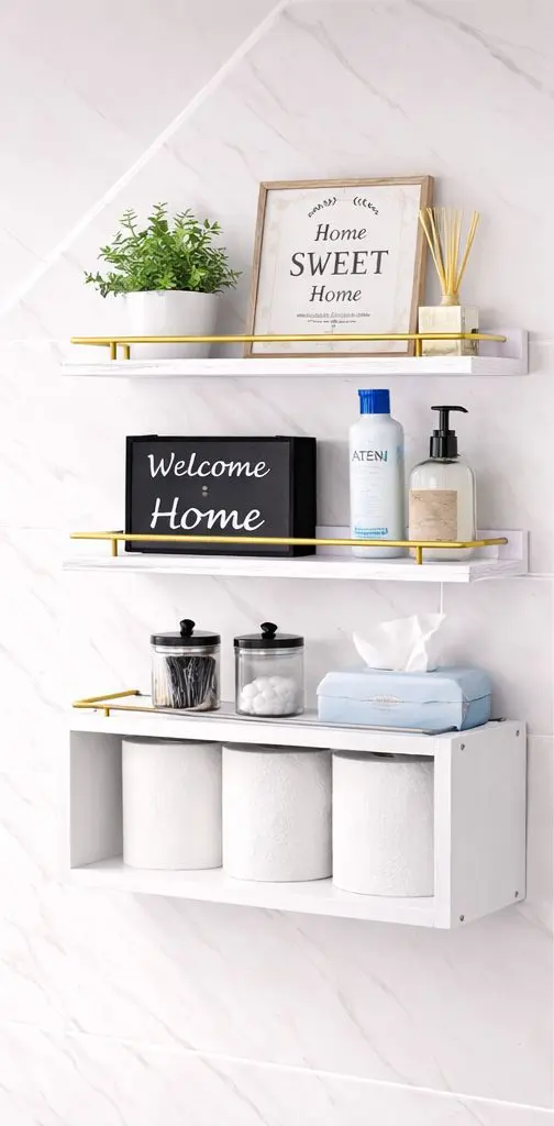 Solid pine wood bathroom floating shelves  (White)