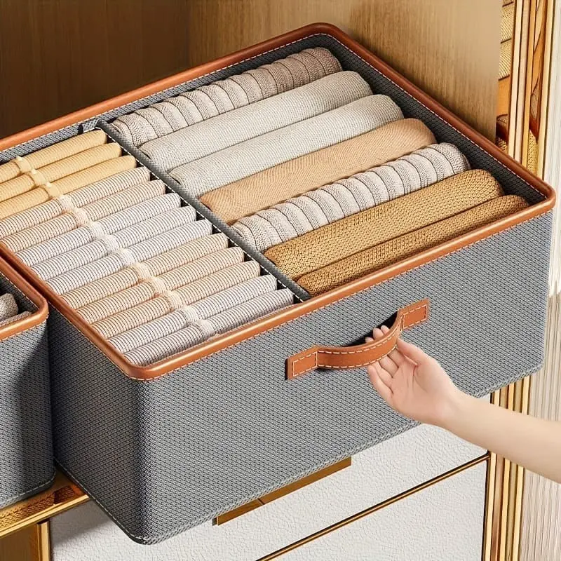 Foldable double compartment closet organizer with a divider 