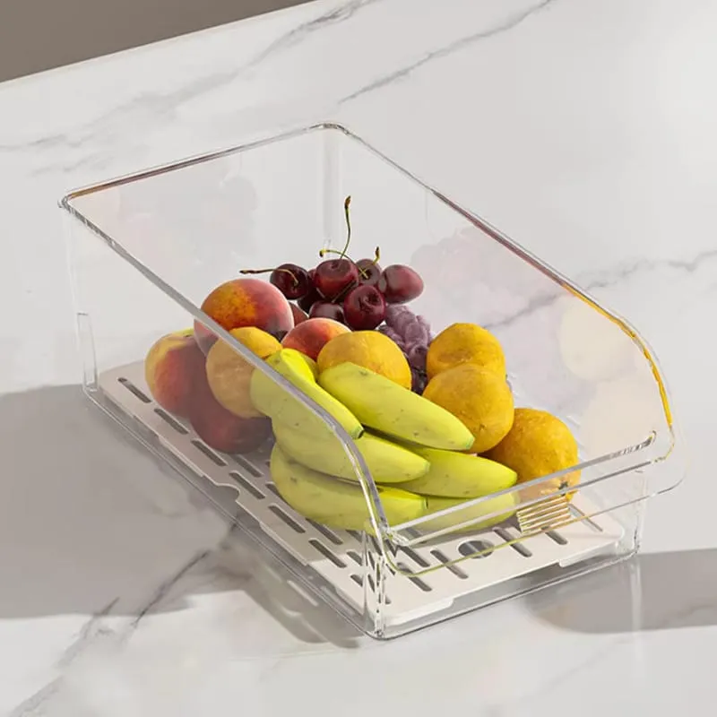 Acrylic fridge storage box with drain tray