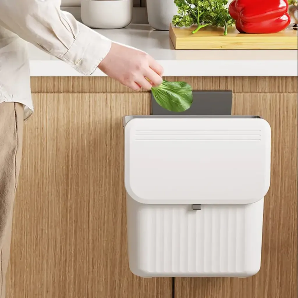 Minimalist  wall-mounted sliding lid trash can