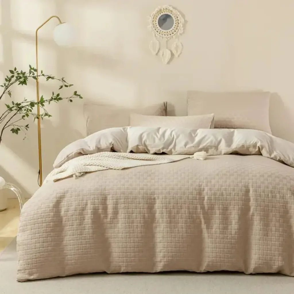 Waffle weaving poplin luxury soft Cotton Duvet cover set