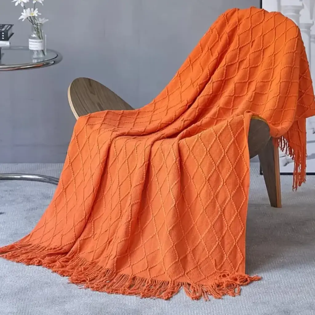Knitted Throw Blanket with Tassel