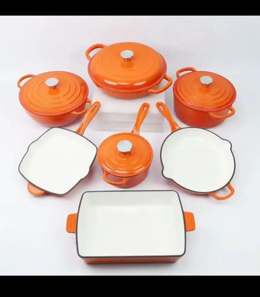 Enamel Cast Iron Cookware Set, 11 Pieces, Heavy-Duty (White)