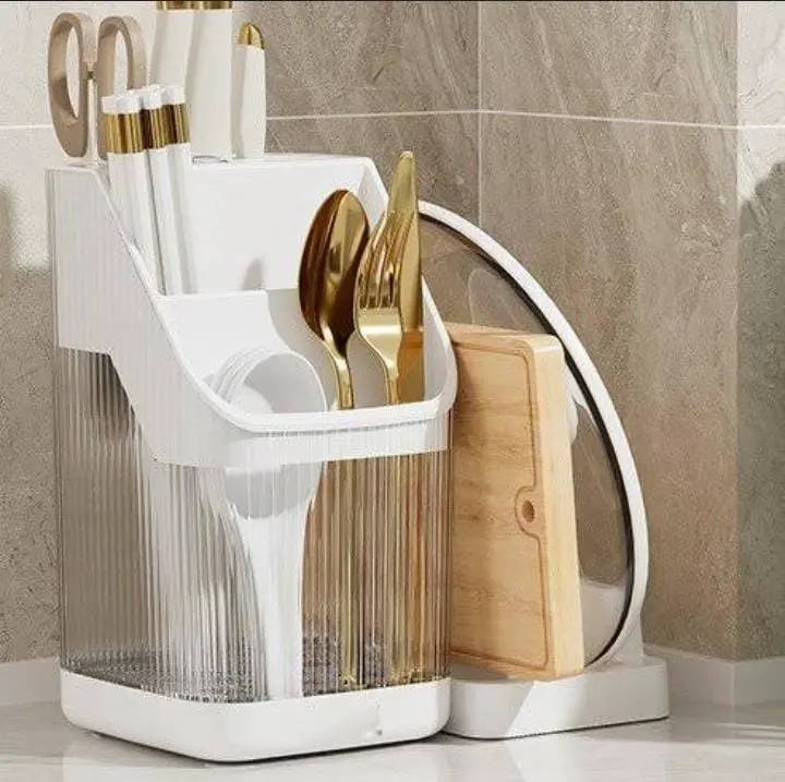 Acrylic Cutlery and Utensil Holder (White)