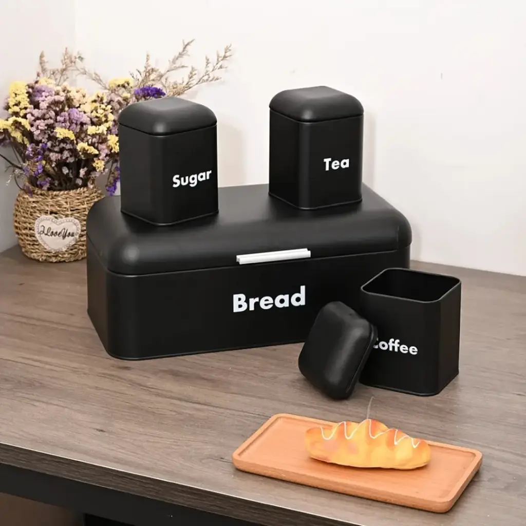 Alloy Bread Bin with 3-Canister Set (White)