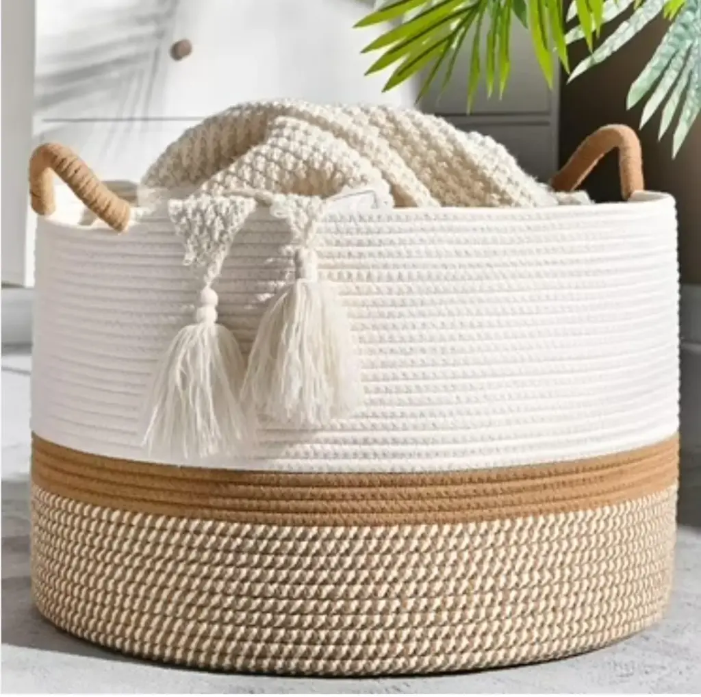 Cotton Rope Woven Storage Basket (White)