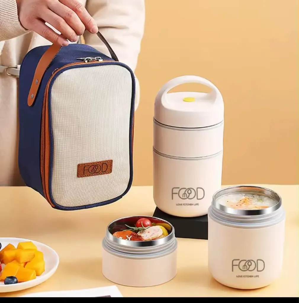 Insulated Lunch Box Set, Food Containers (Beige)