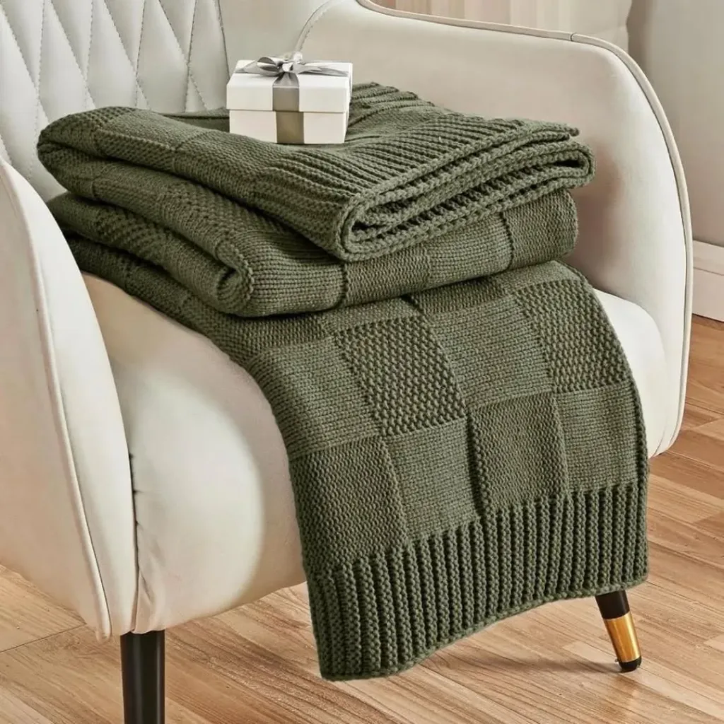 Knitted Throw Blanket for Living Room (White)