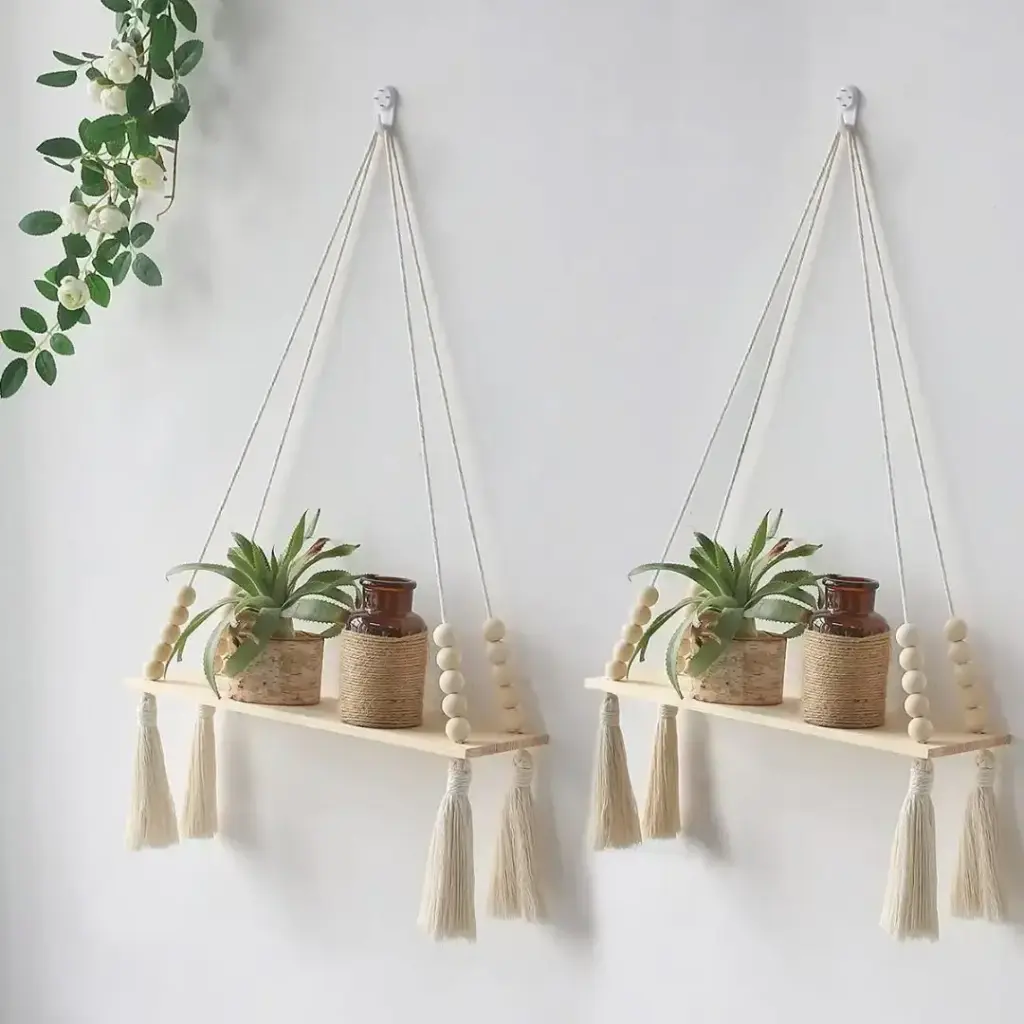 Macrame wall hanging shelf