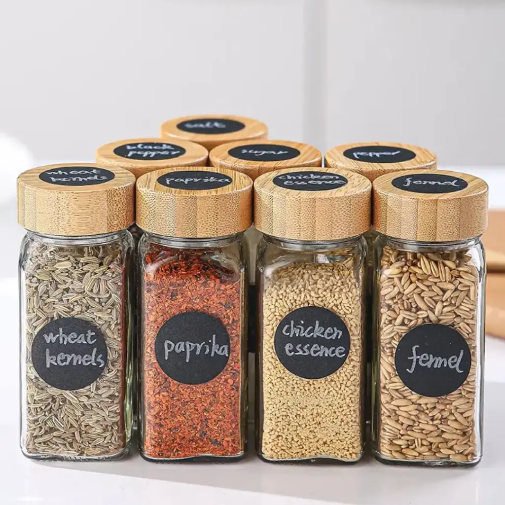 Glass Spice Storage Jars with Bamboo Lid, 29 Pieces
