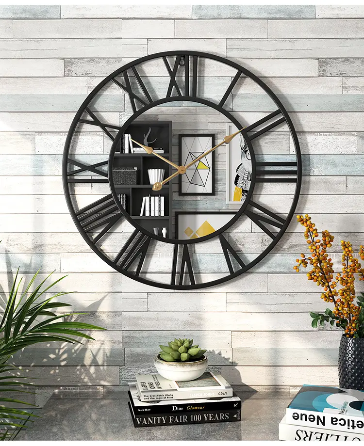 Creative wall clock metal with mirror
