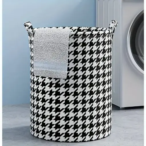 Foldable Houndstooth Laundry Hamper