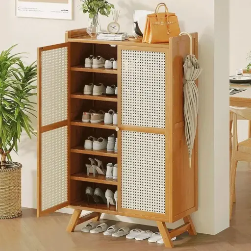 Wooden bamboo shoe rack and storage cabinet