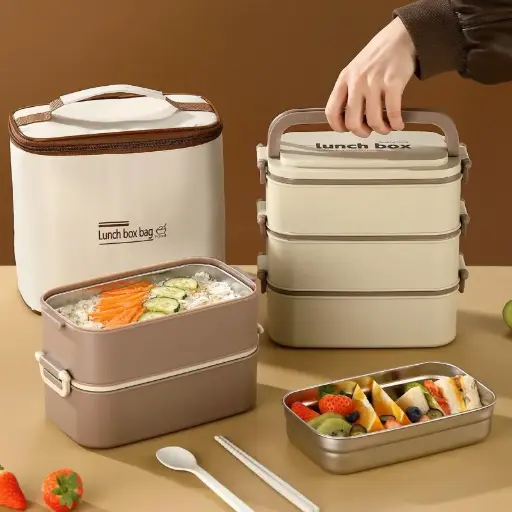 Double Layered Lunch Box with Matching Lunch Bag
